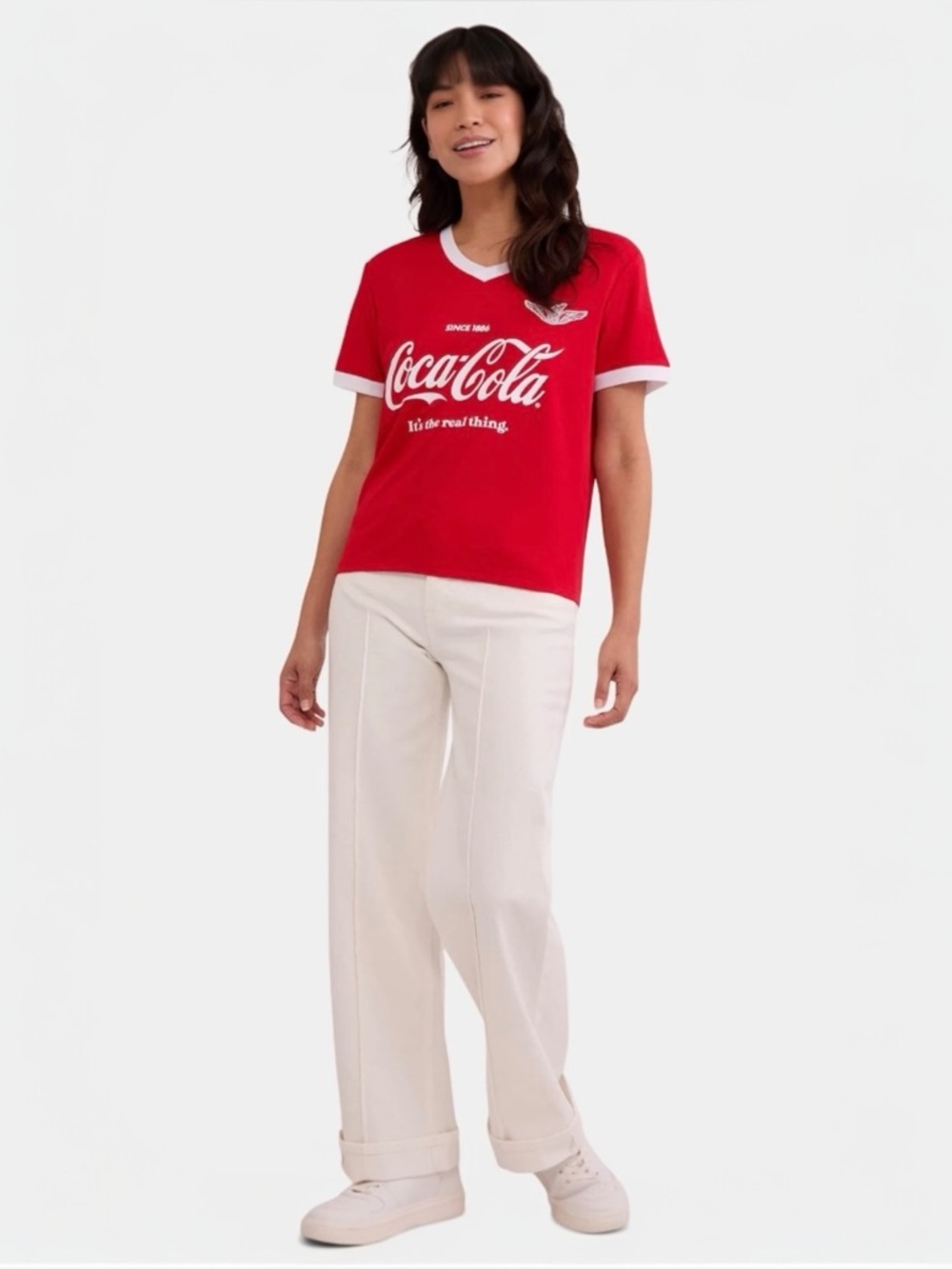 Coca Cola Red White Coke It Is Cropped Short Sleeve Women’s Soccer Jersey sz XS